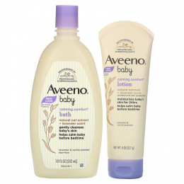 Aveeno, Baby, успокаивающий набор для ванны + лосьон, лаванда и ваниль, набор из 2 предметов