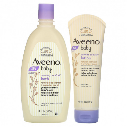 Aveeno, Baby, успокаивающий набор для ванны + лосьон, лаванда и ваниль, набор из 2 предметов