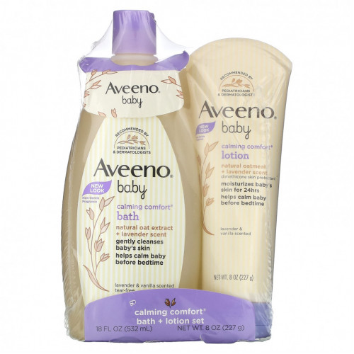 Aveeno, Baby, успокаивающий набор для ванны + лосьон, лаванда и ваниль, набор из 2 предметов