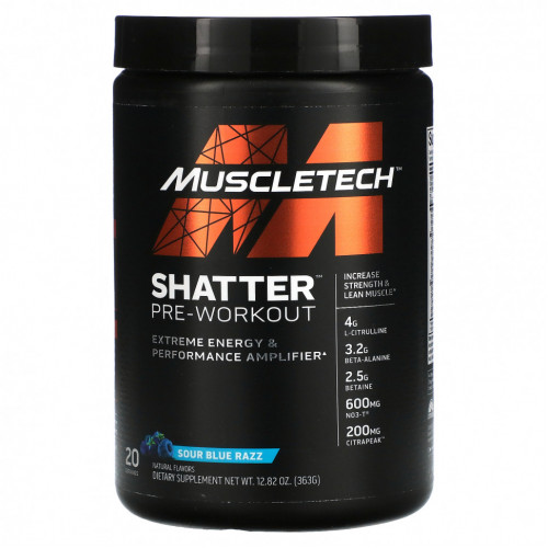 MuscleTech, Shatter, предтренировочная добавка, кислая голубая роза, 363 г (12,82 унции)