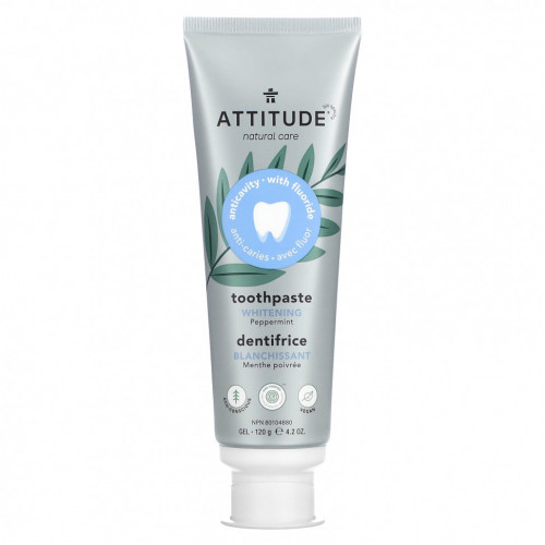 ATTITUDE, Отбеливающая зубная паста, гель, перечная мята, 120 г (4,2 унции)