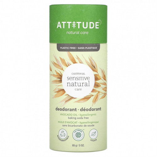 ATTITUDE, Oatmeal Sensitive Natural Care, дезодорант, масло авокадо, 85 г (3 унции)