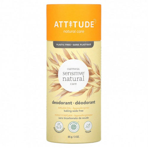 ATTITUDE, Oatmeal Sensitive Natural Care Deodorant, аргановое масло, 85 г (3 унции)