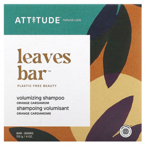 ATTITUDE, Leaves Bar, шампунь для увеличения объема, апельсиновый кардамон, 113 г (4 унции)