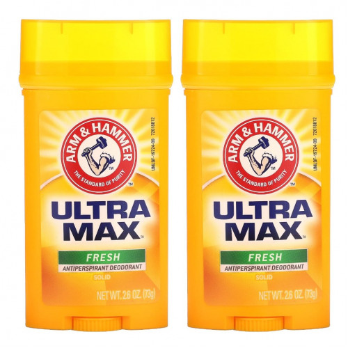 Arm & Hammer, UltraMax, твердый дезодорант-антиперспирант, свежий, 2 упаковки по 73 г (2,6 унции)