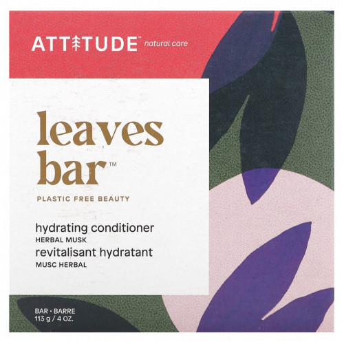 ATTITUDE, Leaves Bar, увлажняющий батончик-кондиционер, травяной мускус, 113 г (4 унции)