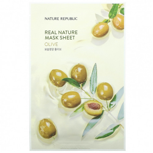 Nature Republic, Real Nature Beauty Mask Sheet, с оливковым маслом, 1 шт., 23 мл (0,77 жидк. Унции)