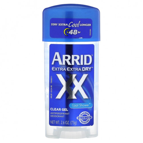 Arrid, Extra Extra Dry XX, прозрачный гель-дезодорант-антиперспирант, прохладный душ, 73 г (2,6 унции)