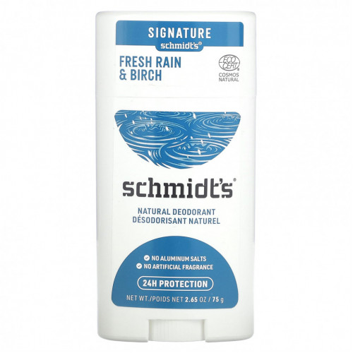 Schmidt's, Натуральный дезодорант, Fresh Rain & Birch, 75 г (2,65 унции)