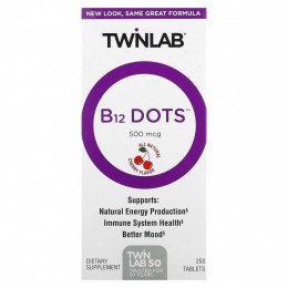 Twinlab, B-12 Dots, вишня, 500 мкг, 250 таблеток