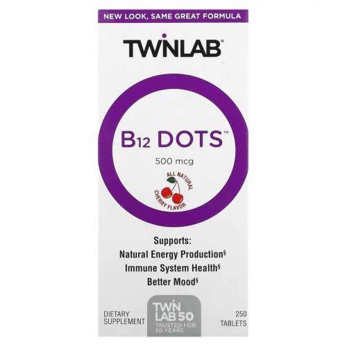 Twinlab, B-12 Dots, вишня, 500 мкг, 250 таблеток