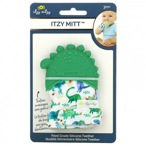 itzy ritzy, Itzy Mitt, пищевой силиконовый прорезыватель для зубов, от 3 месяцев, динозавр, 1 прорезыватель