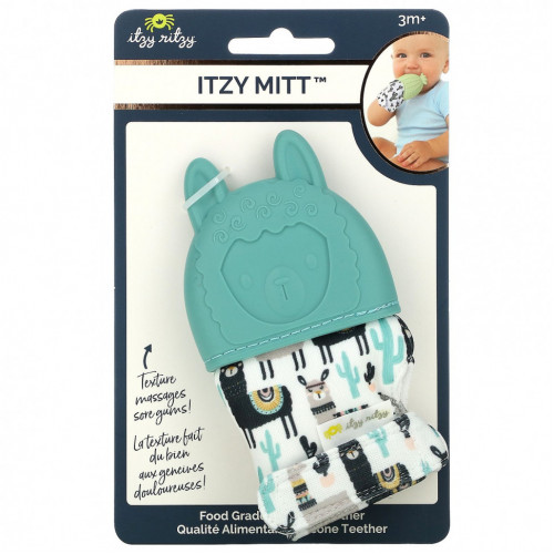 itzy ritzy, Itzy Mitt, пищевой силиконовый прорезыватель для зубов, от 3 месяцев, от ламы, 1 прорезыватель для зубов