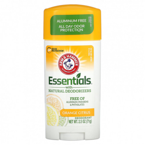 Arm & Hammer, Essentials с натуральными дезодорантами, дезодорант, апельсин и цитрус, 71 г (2,5 унции)