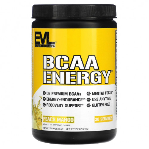 EVLution Nutrition, BCAA Energy, со вкусом персика и манго, 270 г (9,52 унции)