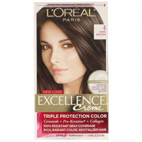 L'Oreal, Краска с тройной защитой Excellence Creme, оттенок 4 темный коричневый, на 1 применение