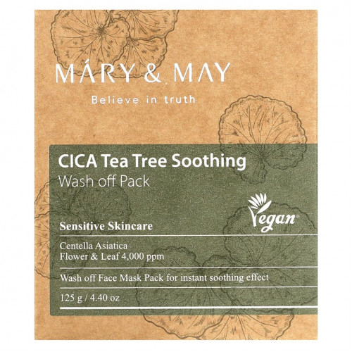 Mary&May, CICA Tea Tree Soothing, смываемая маска, 125 г (4,4 унции)