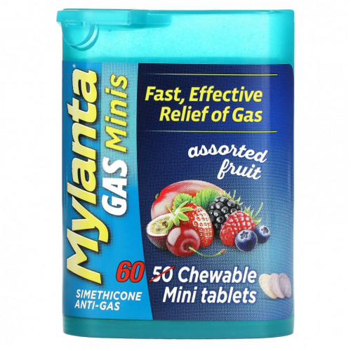 Mylanta, Gas Minis, фруктовое ассорти, 60 жевательных мини-таблеток