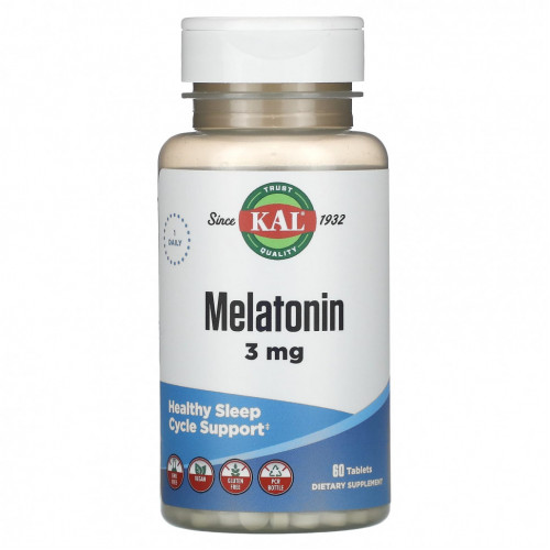 KAL, Melatonin, 3 mg, 60 Tablets