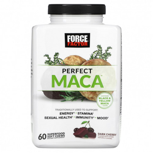 Force Factor, Perfect Maca, темная вишня, 60 жевательных таблеток Superfood