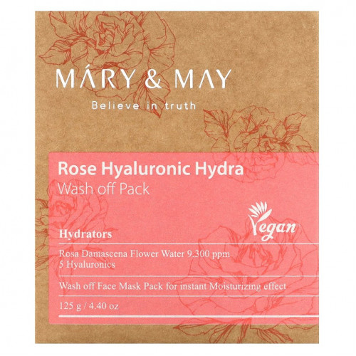 Mary&May, Rose Hyaluronic Hydra, смывающая маска, 125 г (4,4 унции)