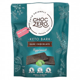 ChocZero, Keto Bark, темный шоколад, перечная мята, 6 батончиков по 1 унции