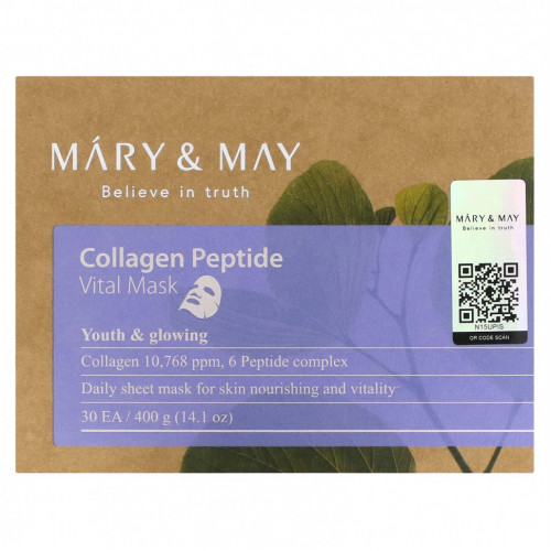 Mary&May, Collagen Peptide, Vital Beauty Mask, 30 шт., По 13,3 г (0,47 унции)