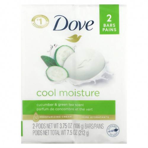 Dove, Увлажняющее мыло Cool, с огурцом и зеленым чаем, 2 шт., По 106 г (3,75 унции)