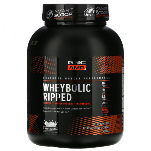 GNC, AMP, WheyBolic Ripped, классическая ваниль, 1148,4 г (2,5 фунта) (Товар снят с продажи)