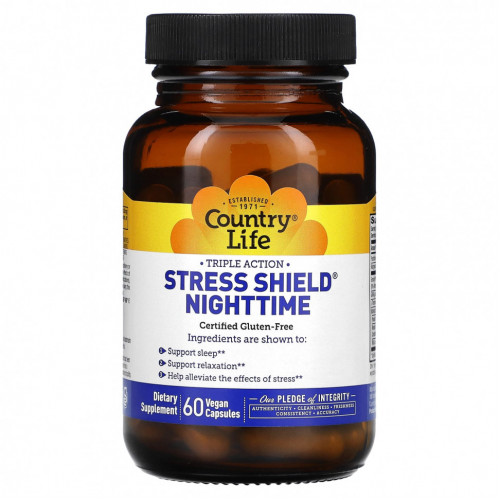 Country Life, Stress Shield Nighttime, тройного действия, 60 веганских капсул