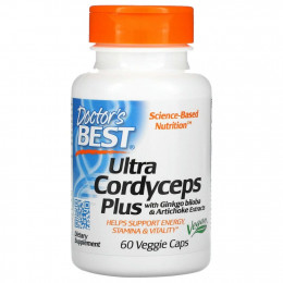 Doctor's Best, Ultra Cordyceps Plus, кордицепс с добавлением экстрактов гинкго билоба и артишока, 60 вегетарианских капсул