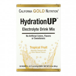 California Gold Nutrition, HydrationUP, смесь для приготовления электролитического напитка, тропические фрукты, 20 пакетиков, 4,8 г (0,17 унции) в каждом