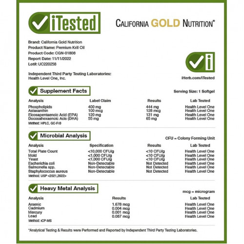 California Gold Nutrition, SUPERBA2™, масло криля премиального качества, 1000 мг, 60 мягких таблеток