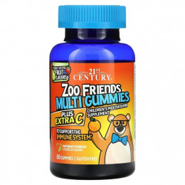 21st Century, мультивитамины в виде зверей Zoo Friends, Plus Extra C, 60 жевательных конфет