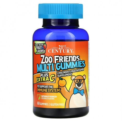 21st Century, мультивитамины в виде зверей Zoo Friends, Plus Extra C, 60 жевательных конфет