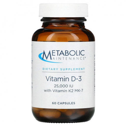 Metabolic Maintenance, Vitamin D-3 with Vitamin K2 MK-7, 25,000 IU, 60 Capsules