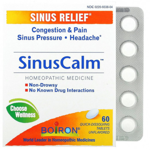 Boiron, SinusCalm, Sinus Relief, без добавок, 60 быстрорастворимых таблеток