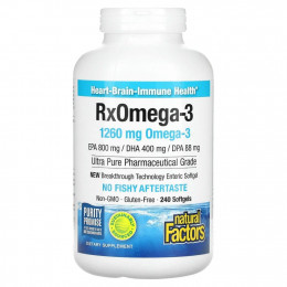 Natural Factors, Natural Factors, Rx Omega-3, рыбий жир, 400 мг ЭПК и 200 мг ДГК, 240 мягких таблеток