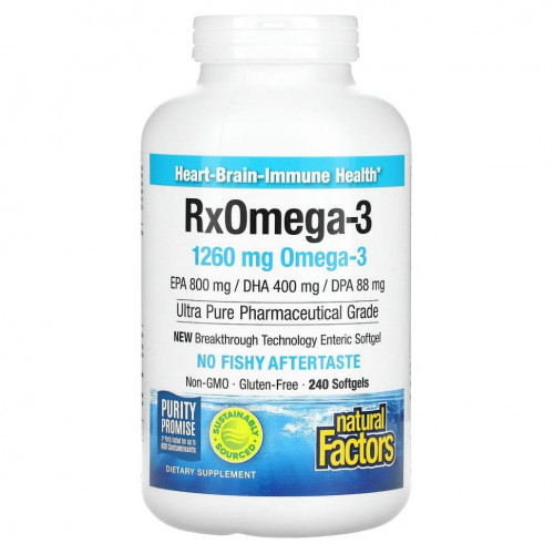 Natural Factors, Natural Factors, Rx Omega-3, рыбий жир, 400 мг ЭПК и 200 мг ДГК, 240 мягких таблеток