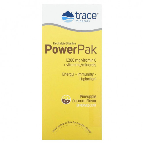 Trace Minerals ®, PowerPak, электролит для повышения выносливости, ананас и кокос, 30 пакетиков, по 6,1 г (0,22 унции)