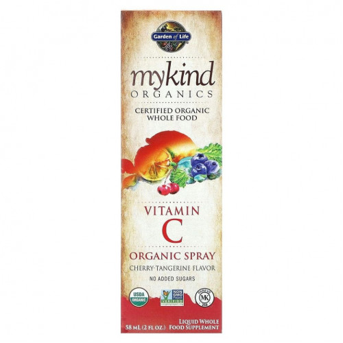 Garden of Life, MyKind Organics, органический спрей с витамином С, вишня и мандарин, 58 мл (2 жидк. унции)