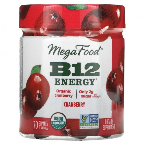 MegaFood, B12 Energy, Клюква, 70 жевательных конфет