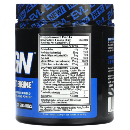 EVLution Nutrition, ENGN Pre-workout Engine, Вкус синей ветки, 9 унций (255 г)