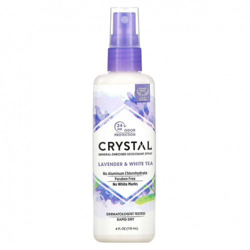 Crystal Body Deodorant, Минеральный дезодорант-спрей с лавандой и белым чаем, 118 мл (4 жидких унции)