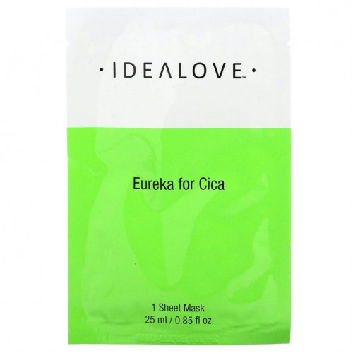 Idealove, Eureka for Cica, тканевая косметическая маска с экстрактом готу кола, 1 шт., 25 мл (0,85 жидк. унции)