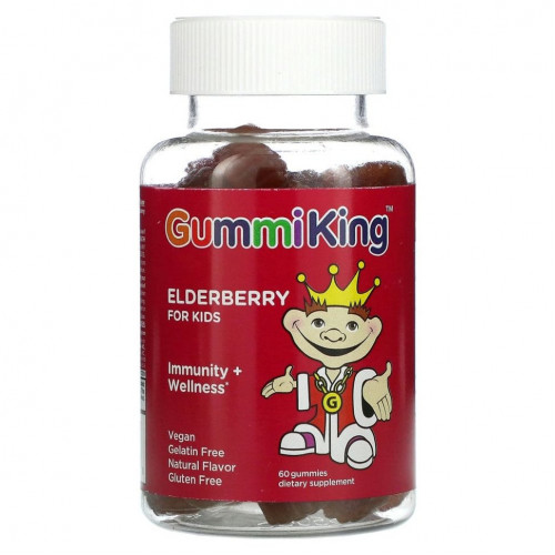 GummiKing, Elderberry For Kids, Immunity + Wellness, Raspberry Flavor, 60 Gummies