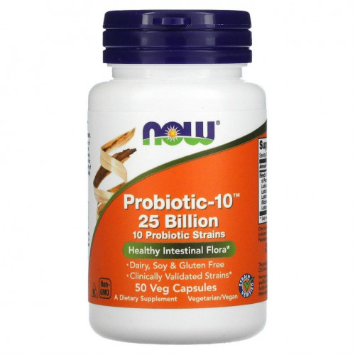 NOW Foods, Probiotic-10, 25 млрд, 50 вегетарианских капсул