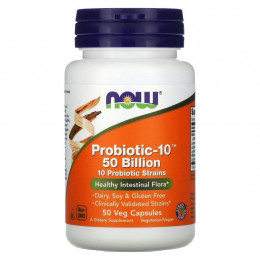 NOW Foods, Probiotic-10, 50 млрд, 50 вегетарианских капсул