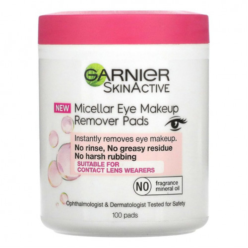 Garnier, SkinActive, мицеллярные подушечки для снятия макияжа, 100 подушечек