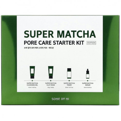 Some By Mi, Super Matcha Pore Care, стартовый набор с матчей для очищения пор, 4 предмета